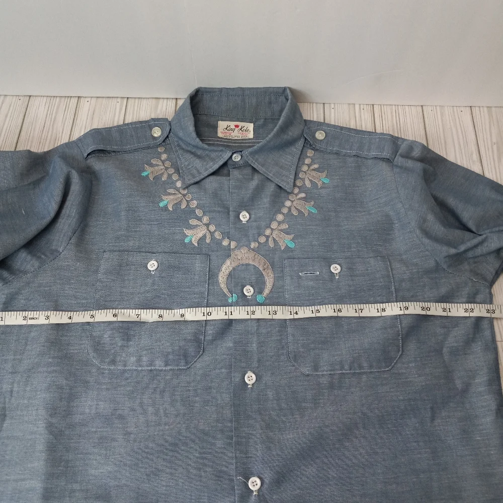 Vintage King Kole Hand Embroidered Southwestern Chambray Long Sleeve Shirt